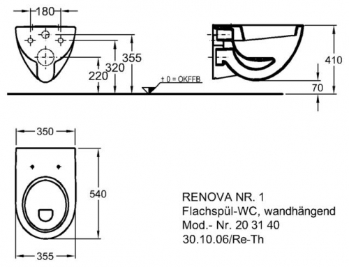 Preview: Wand-WC Renova Nr. 1 in weiss, Flachspüler